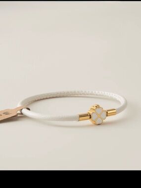 Gold Clover White Leather Bracelet NWT